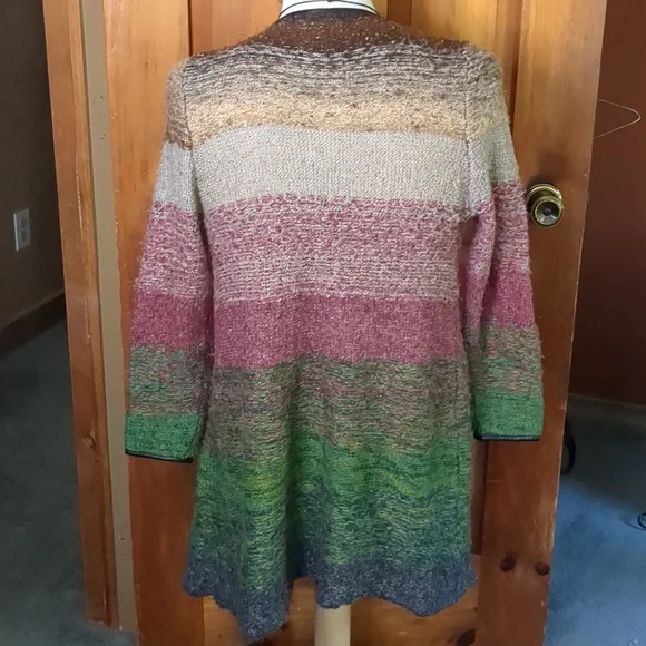 OLIVIA M* longline faux leather trimmed long sleeve duster sweater various color - Picture 2 of 12